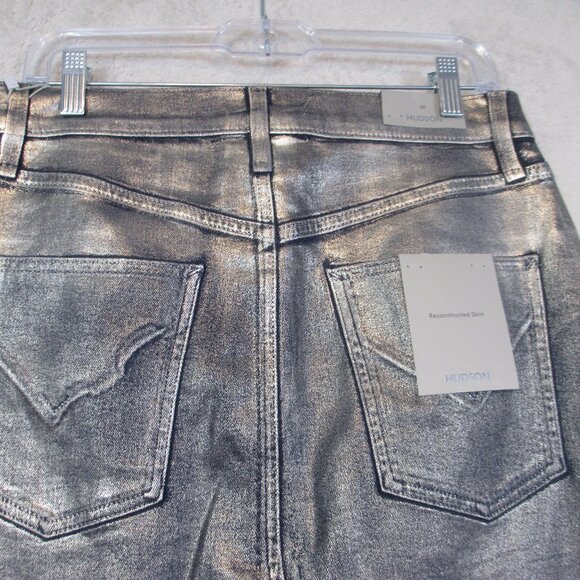 NWT Hudson Denim Midi Skirt Jean Reconstructed Metallic Silver Blue Cotton Sz 30 - Picture 8 of 12